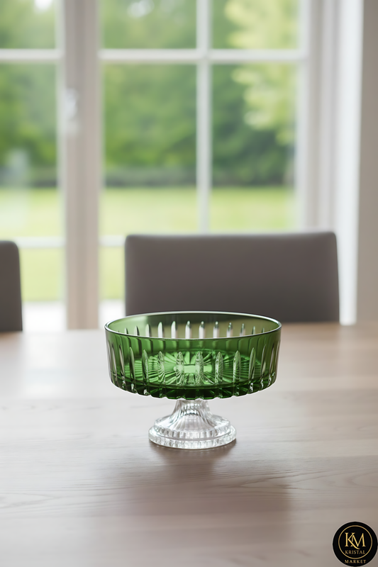 El Yapımı Kristal Dekoratif Sofra Kase Sunumluk Meyvelik 25cm Vertical Desen