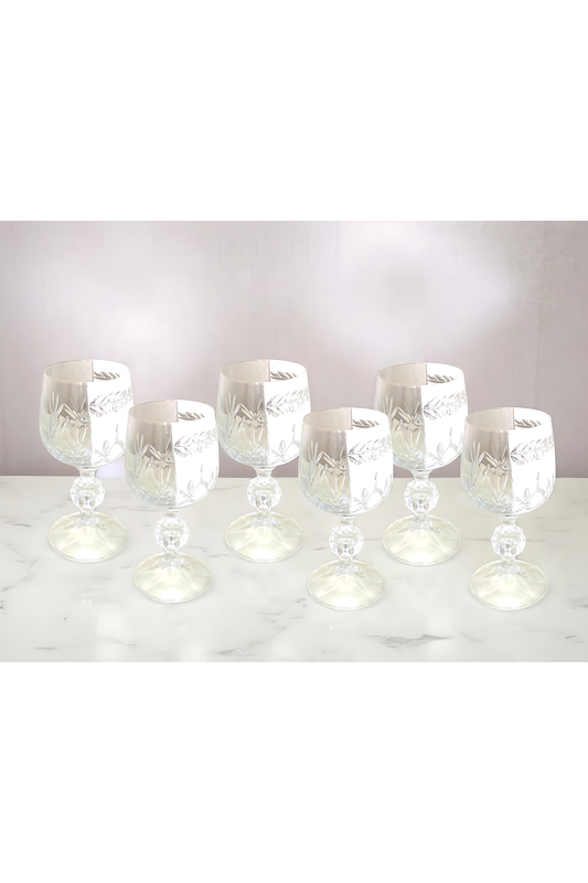 El Yapımı Kristal Dekoratif Ayaklı Sunumluk Kahve Yanı Likör Su Bardağı Takım 6'lı