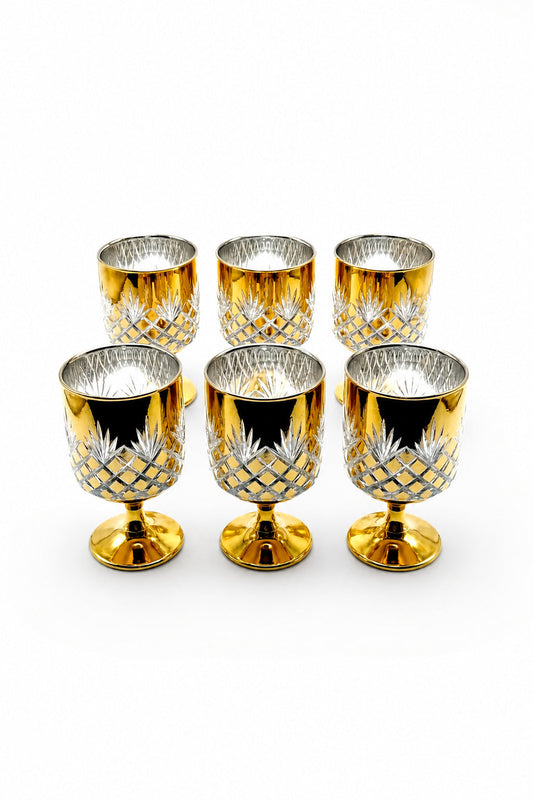 Kesme Kristal Ayaklı Su ve Meşrubat Bardağı - Titanyum Model, 6 Adet