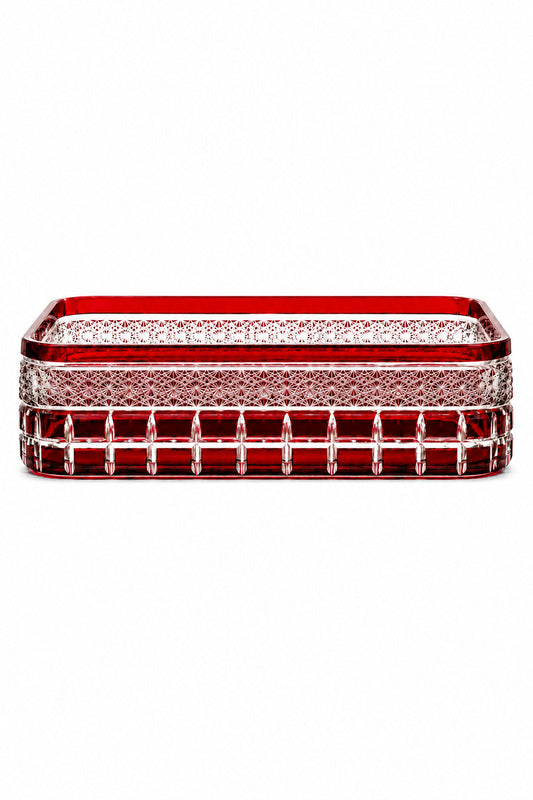 Kesme Kristal Baton Sunum Kasesi 12x24 cm - Cleopatra Desen Dekoratif Sofra Kasesi, 1 Adet
