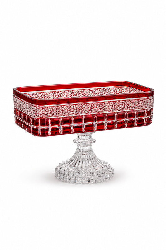 Kesme Kristal Baton Sunum Kasesi 12x24 cm - Cleopatra Desen Dekoratif Sofra Kasesi, 1 Adet