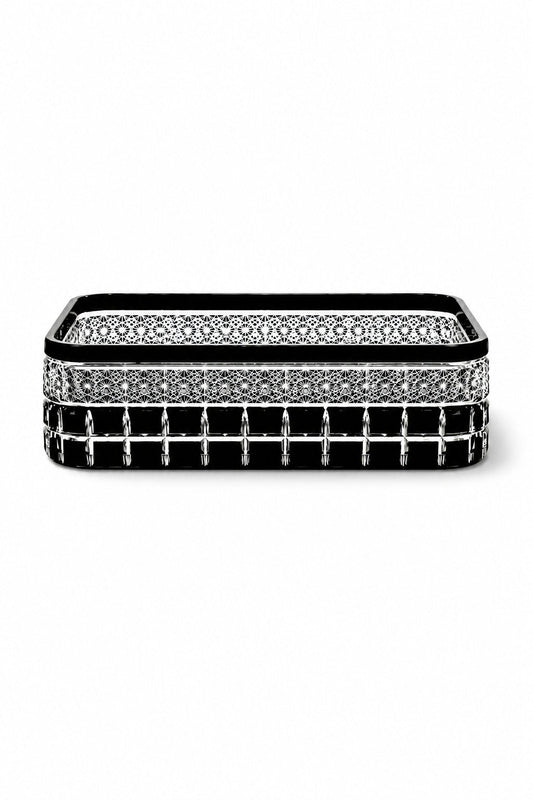 Kesme Kristal Baton Sunum Kasesi 12x24 cm - Cleopatra Desen Dekoratif Sofra Kasesi, 1 Adet
