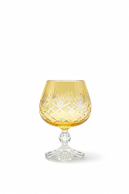 Sarı Bohemia Kristal Ayaklı Kadeh 250 cc - Kahve Yanı Su Bardağı, 1 Adet