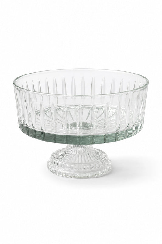 Kesme Kristal Ayaklı Cam Kase 25 cm - Dekoratif Sunumluk, 1 Adet