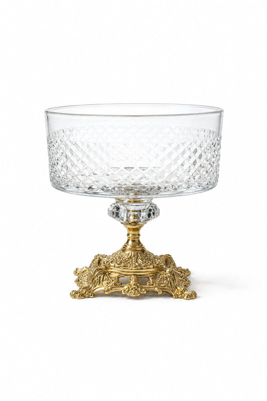 Kesme Kristal Metal Ayaklı Kase 16 cm - Karizma Desen, 1 Adet