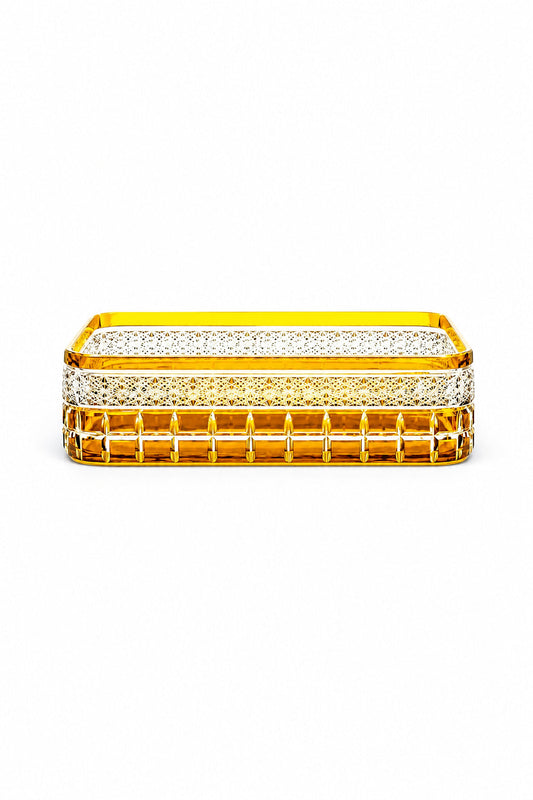 Kesme Kristal Baton Sunum Kasesi 12x24 cm - Cleopatra Desen Dekoratif Sofra Kasesi, 1 Adet