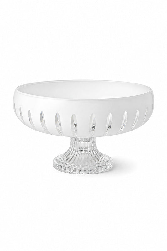 Kesme Kristal Ayaklı Sunum Kasesi 28 cm - Vertical Desen Dekoratif Sofra Kasesi, 1 Adet
