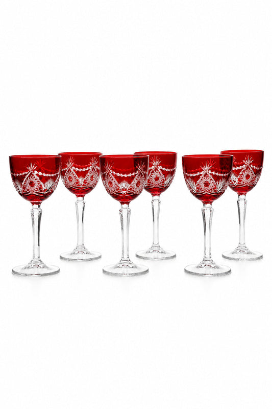 Kesme Kristal Kadeh 165 cc - Ay Yıldız Desenli, 6 Adet