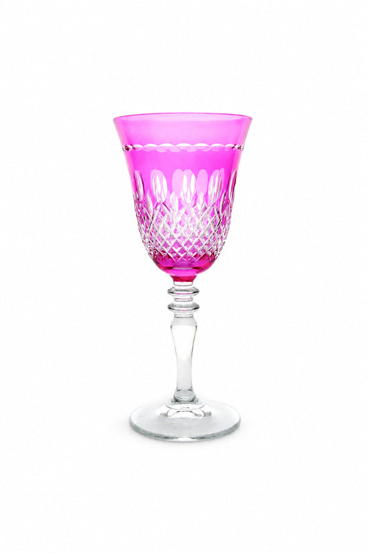 Renkli Kesme Kristal Ayaklı Kadeh 270 cc - Royal Desen Lüks Su Bardağı, 1 Adet