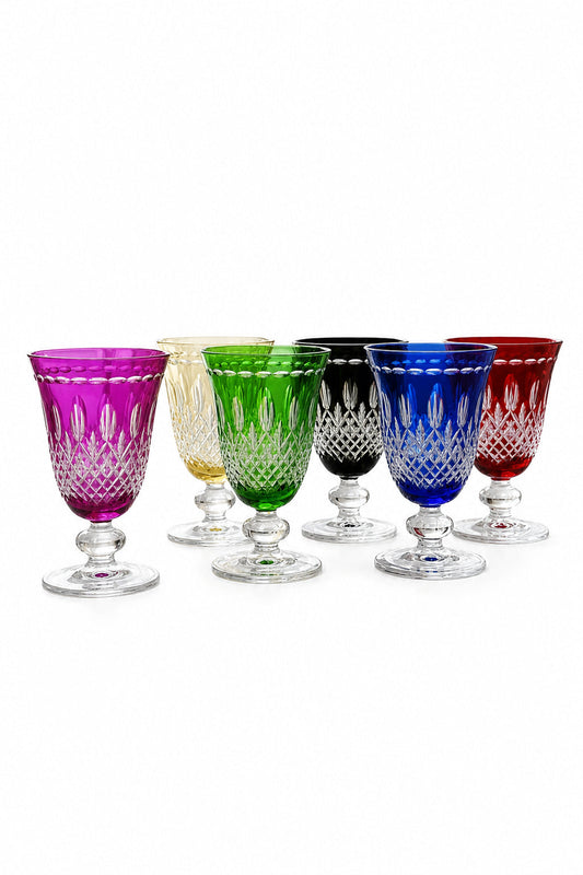 Renkli Kristal Ayaklı Meşrubat Bardağı 6'lı 280 ml - Royal Desen Lüks, 6 Adet