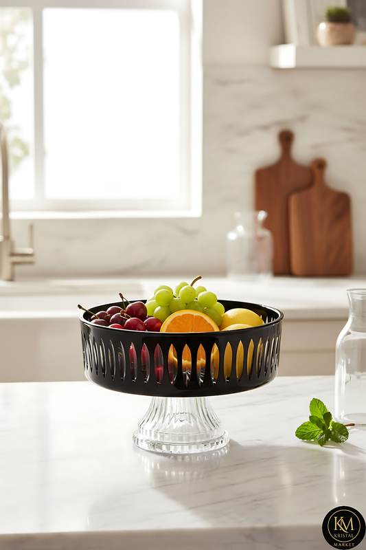 Kristal Kesme Dekor Sofra Kase Sunumluk Meyvelik 25cm