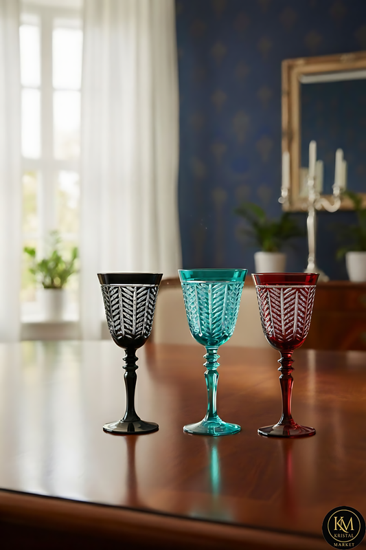 Kristal 3 Parça Yaprak Desenli Ayaklı Bardak 270ml Paşabahçe