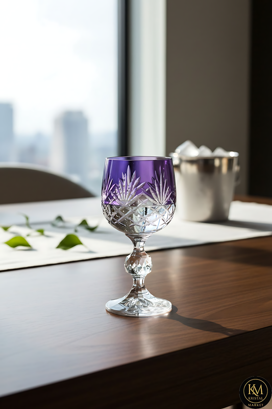 Kristal Bohemia Püskül Desenli Ayaklı Kahve Yanı Su Lüks Bardağı 150ml