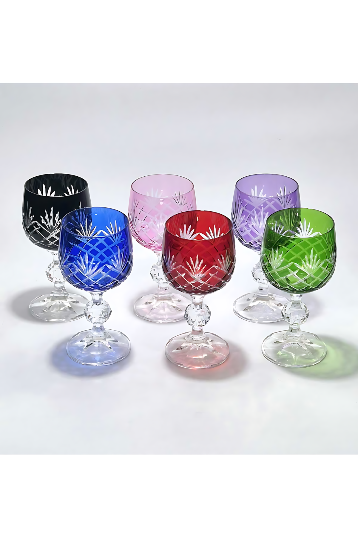El Yapımı Kristal Dekoratif Bohemia Kristal Püskül Ananas Lüks Desen 6'lı Kristal Kahve Yanı Su Bardağı