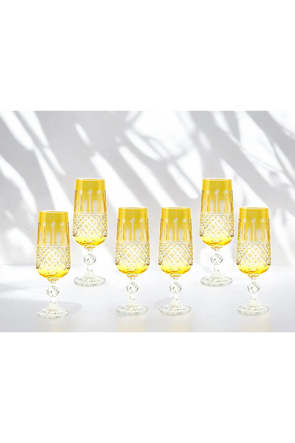 El Yapımı Kristal Dekoratif Işçiliği Kahve Yanı Su Bardağı Royal Flüt Bohemia 6'lı Set