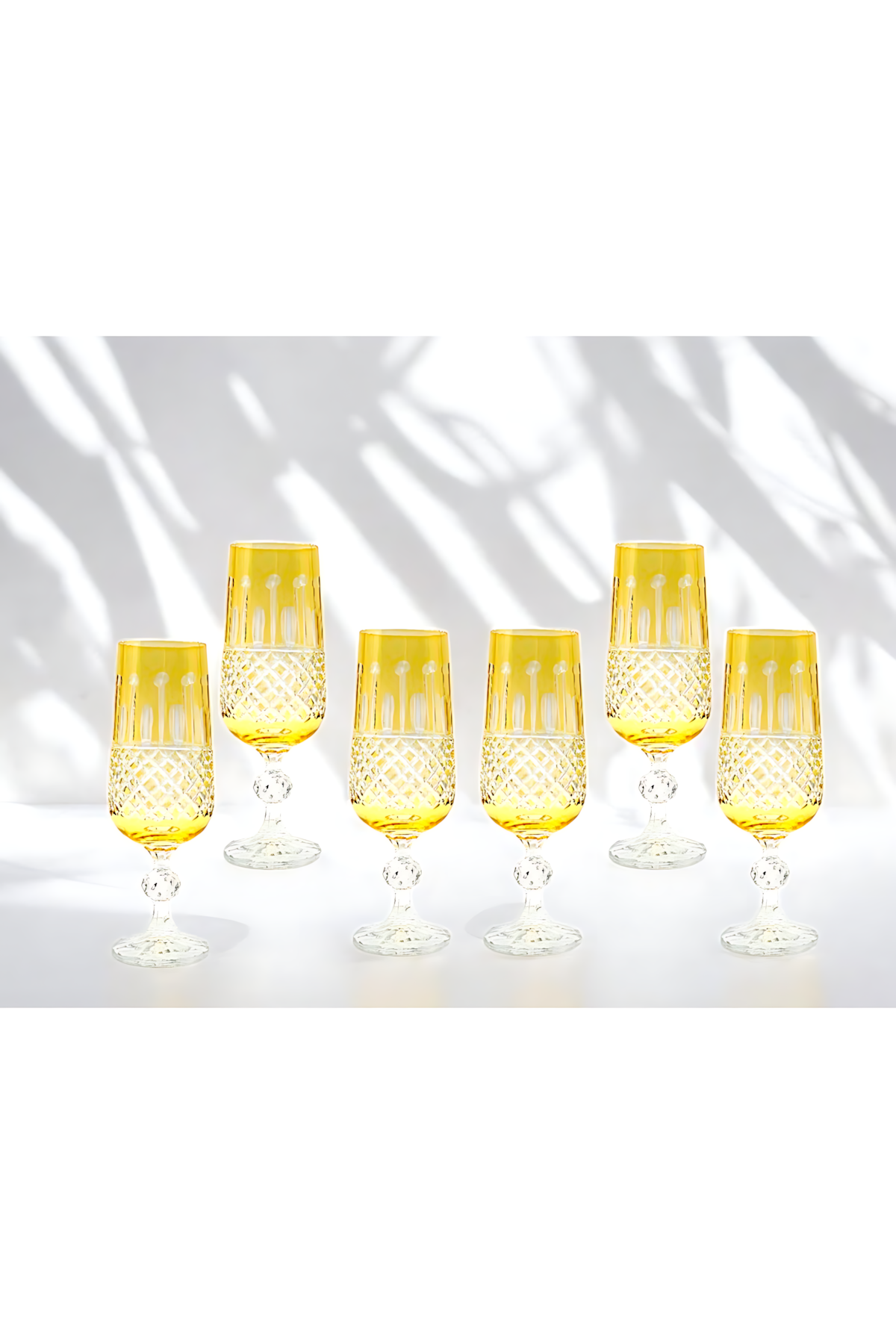 El Yapımı Kristal Dekoratif Işçiliği Kahve Yanı Su Bardağı Royal Flüt Bohemia 6'lı Set