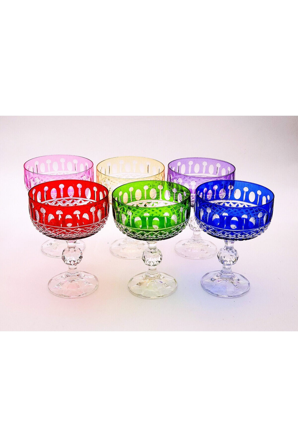 El Yapımı Kristal Dekoratif Bohemia Lüks Royal Desen 200ml Sunumluk Ayaklı Dondurmalık Kase Set 6'lı