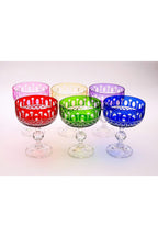 El Yapımı Kristal Dekoratif Bohemia Lüks Royal Desen 200ml Sunumluk Ayaklı Dondurmalık Kase Set 6'lı
