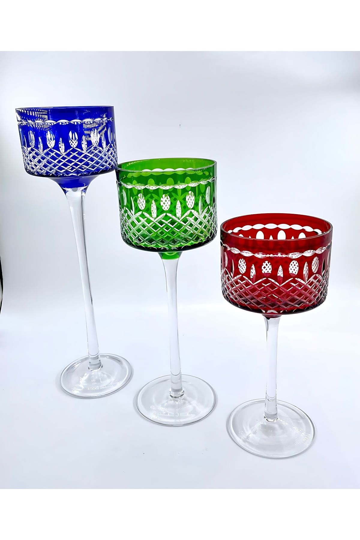 El Yapımı Kristal Dekoratif 3’lü Kristal Renkli Mumluk