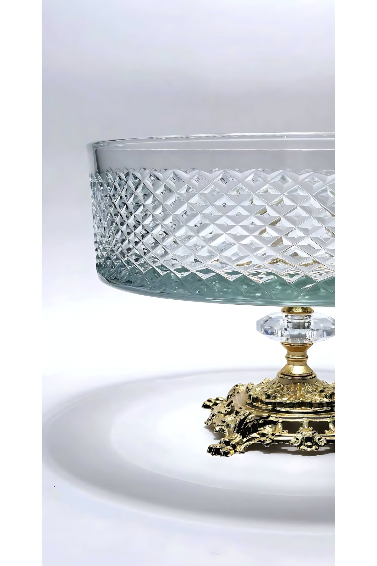 El Yapımı Kristal Dekoratif Karizma Desenli 25-19-16 Cm Sunumluk Ayaklı Kase Set 3'lü