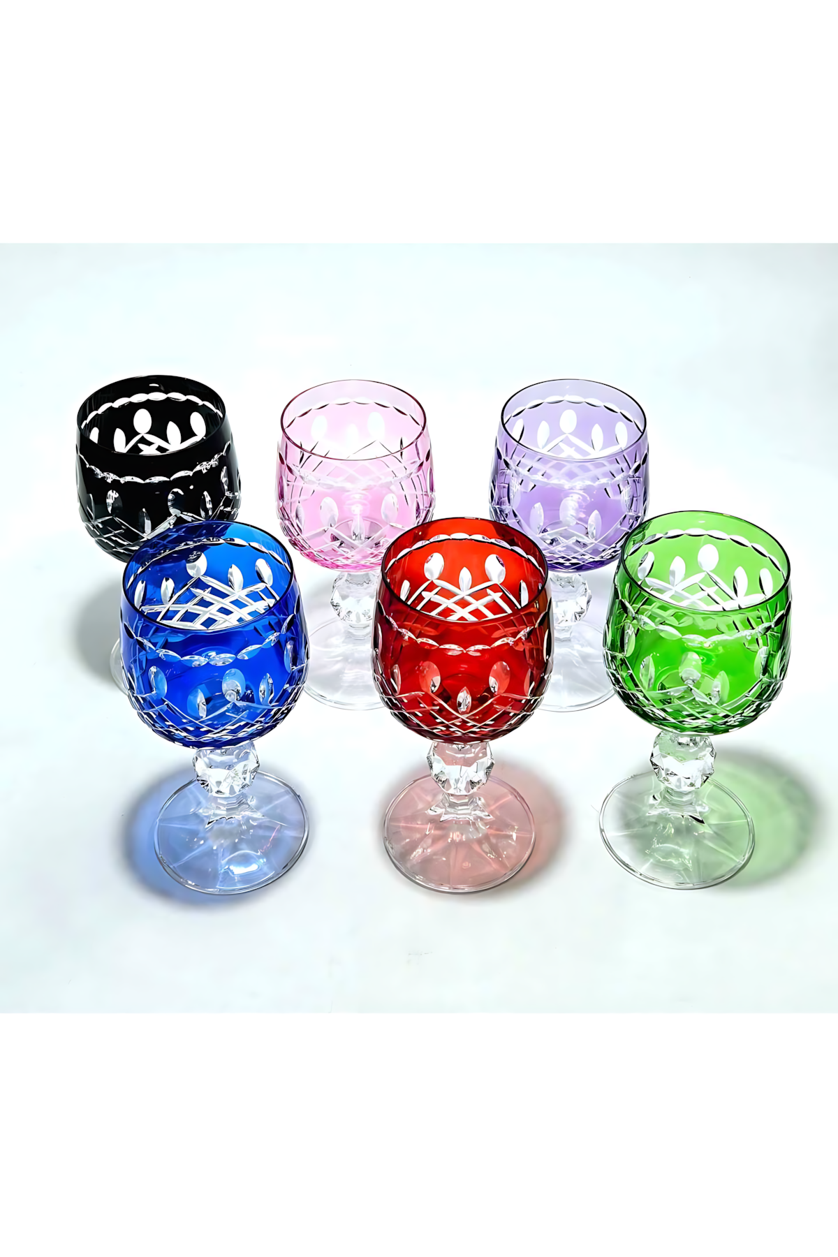 El Yapımı Kristal Dekoratif 6'lı Bohemia Kristal 150ml Lüks Kahve Yanı Su Bardağı Royal Desen