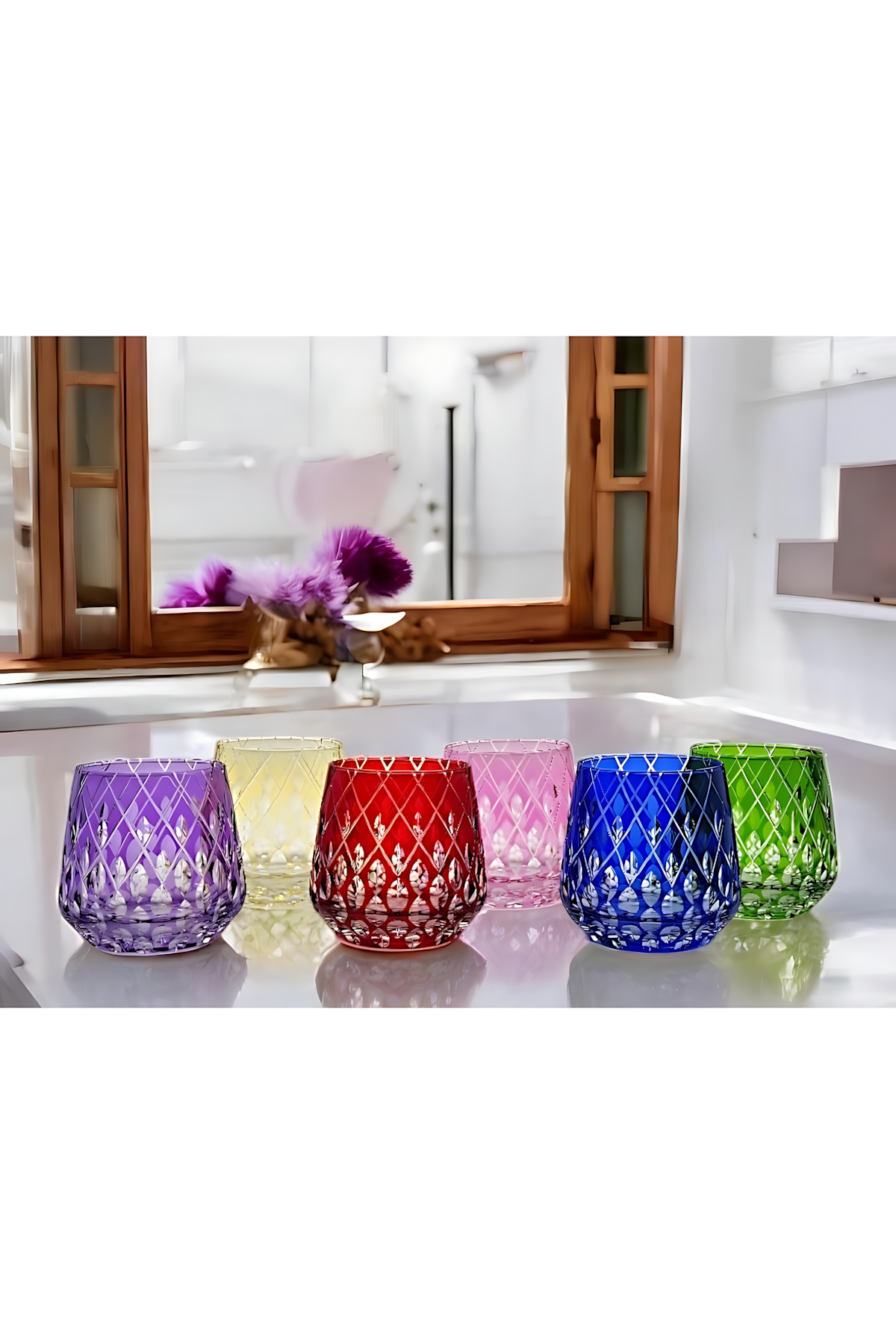El Yapımı Kristal Dekoratif 6'lı Su Bardağı