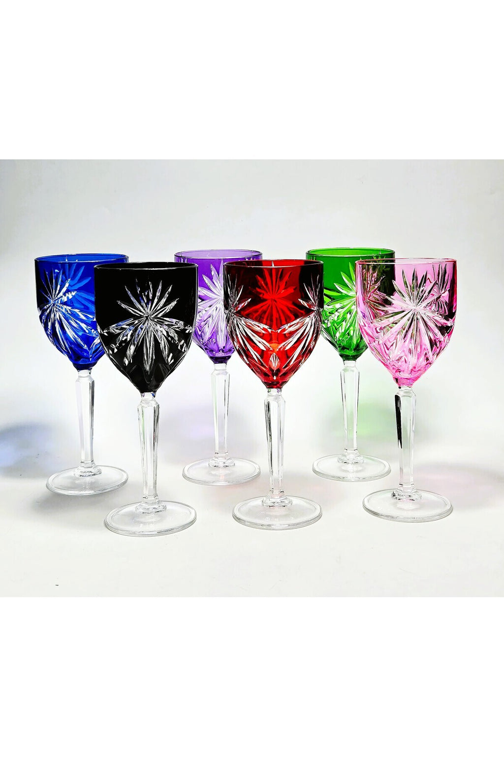 El Yapımı Kristal Dekoratif Cristalleria Italiana Desenli Rengarenk Su Bardağı Set 6'lı