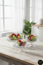 El Yapımı Kristal Dekoratif Karizma Desenli Şeffaf 25-19-16 Cm Sunumluk Ayaklı Kase Set 3'lü
