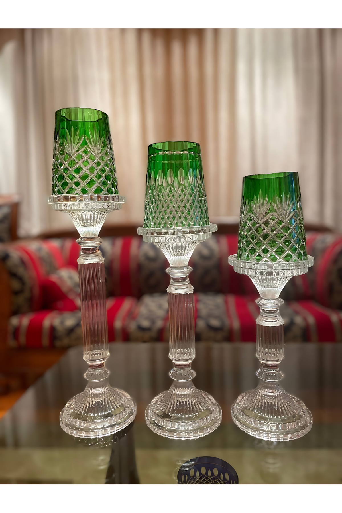 El Yapımı Kristal Dekoratif 3’lü Kristal Renkli Şamdan Seti
