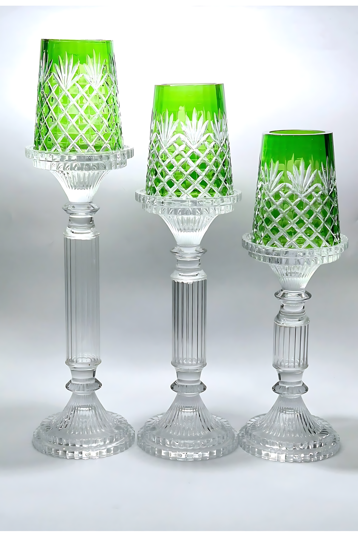 El Yapımı Kristal Dekoratif Desenli Şeffaf Lüks Mumluk Şamdan Set 3'lü