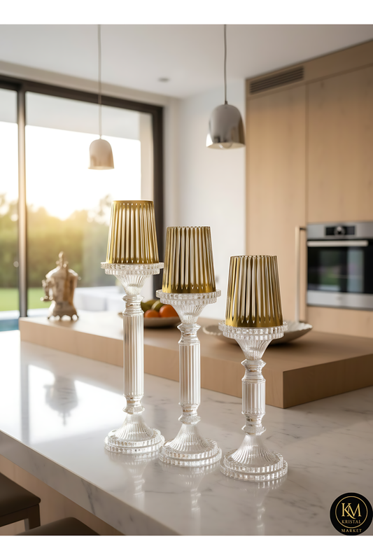 El Yapımı Kristal Dekoratif Mumluk Set 3'lü