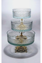 El Yapımı Kristal Dekoratif Karizma Desenli 25-19-16 Cm Sunumluk Ayaklı Kase Set 3'lü