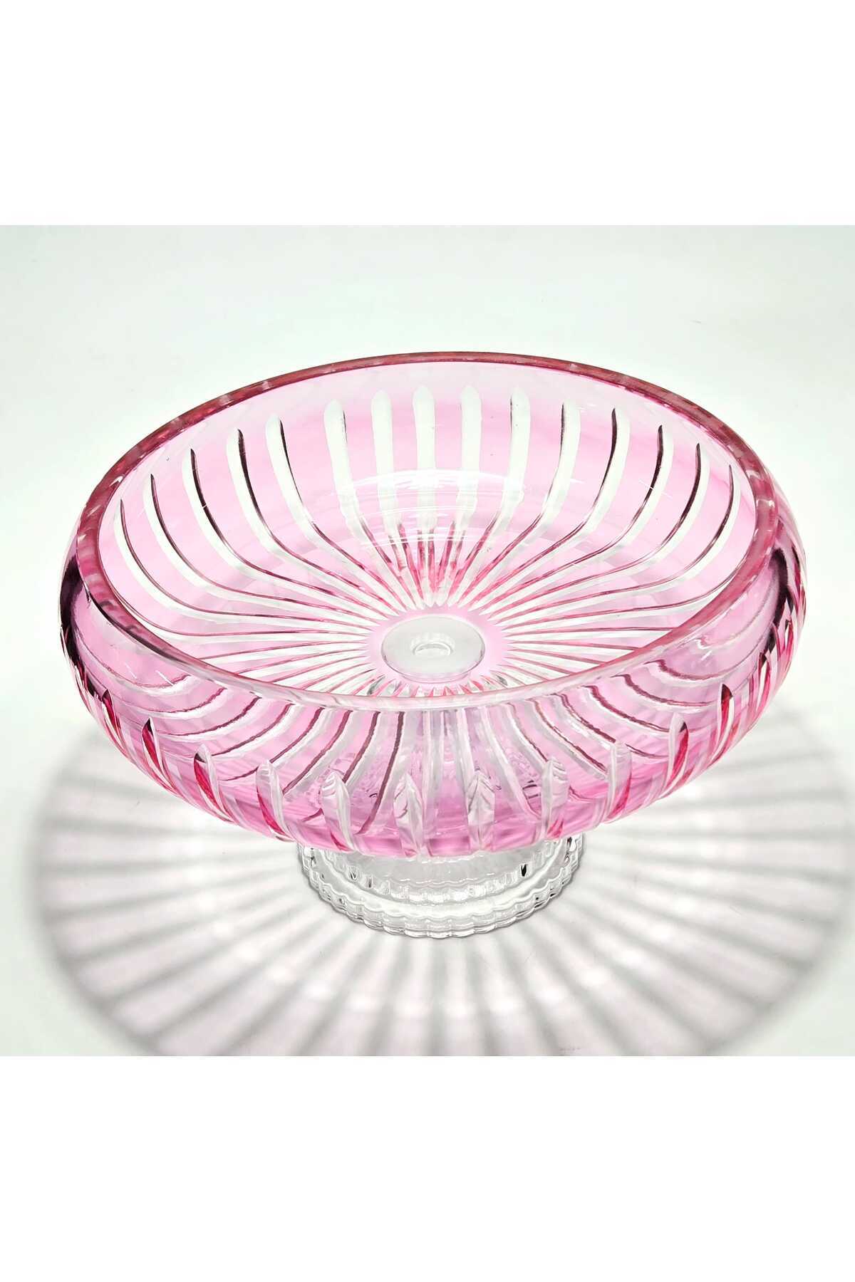 El Yapımı Kristal Dekoratif Vertical Desen 28 Cm Sunumluk Ayaklı Sofra Sunum Kasesi