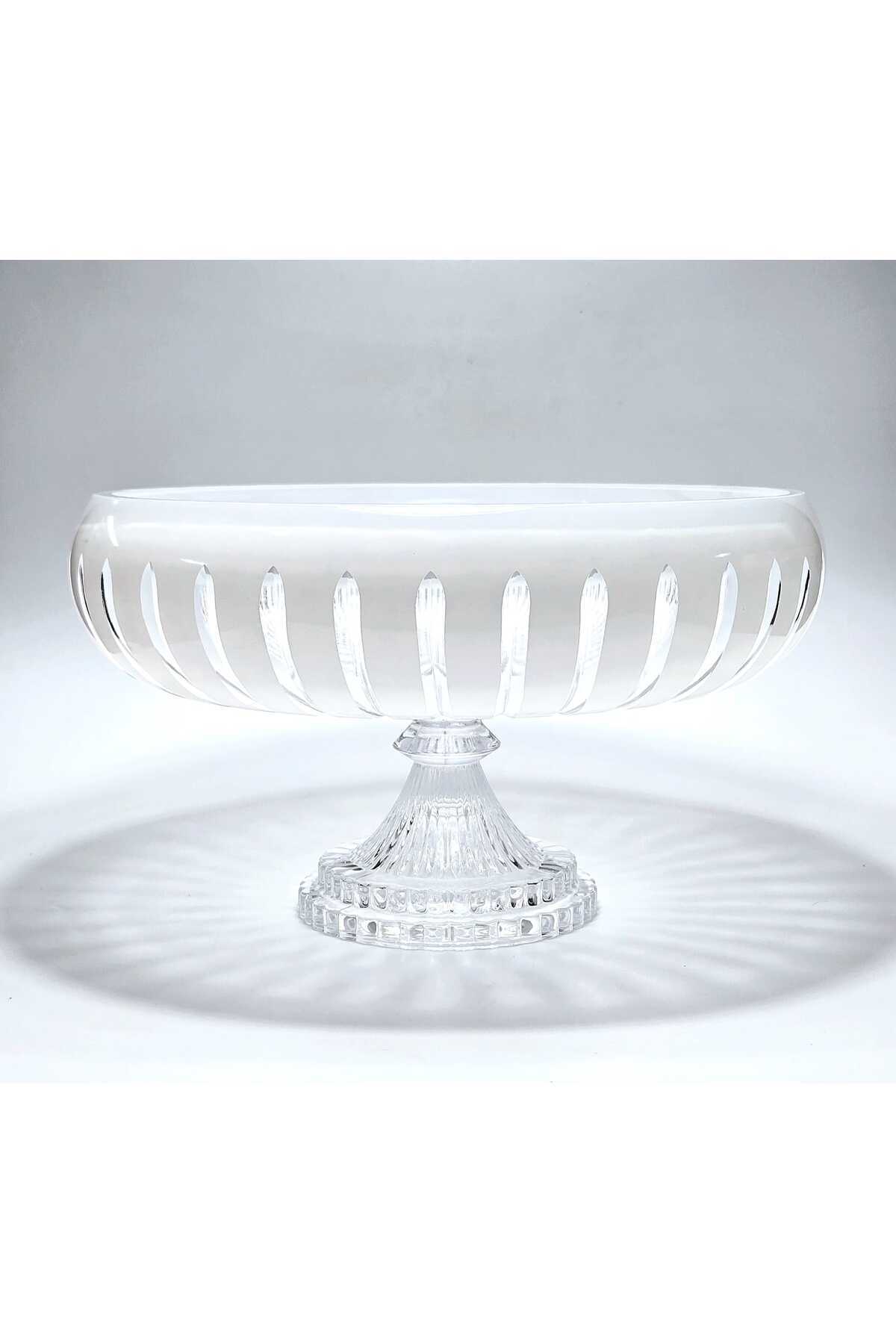 El Yapımı Kristal Dekoratif Vertical Desen 28 Cm Sunumluk Ayaklı Sofra Sunum Kasesi