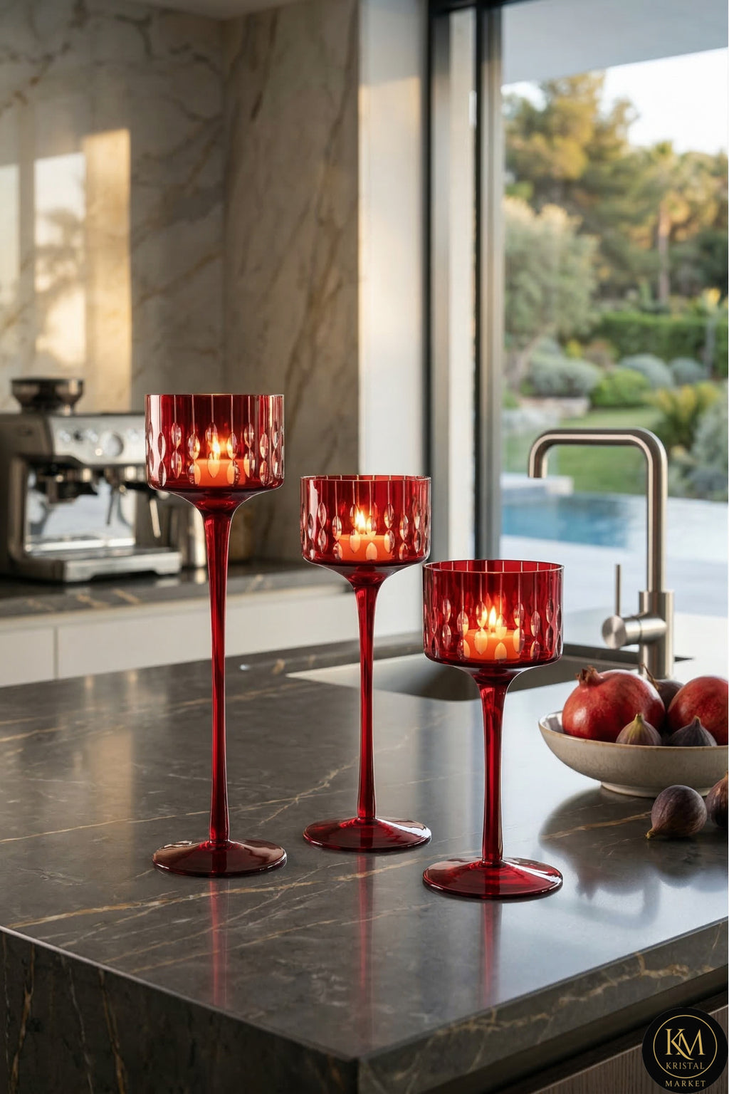 El Yapımı Kristal Dekoratif Damla Desen Mumluk Set 3'lü