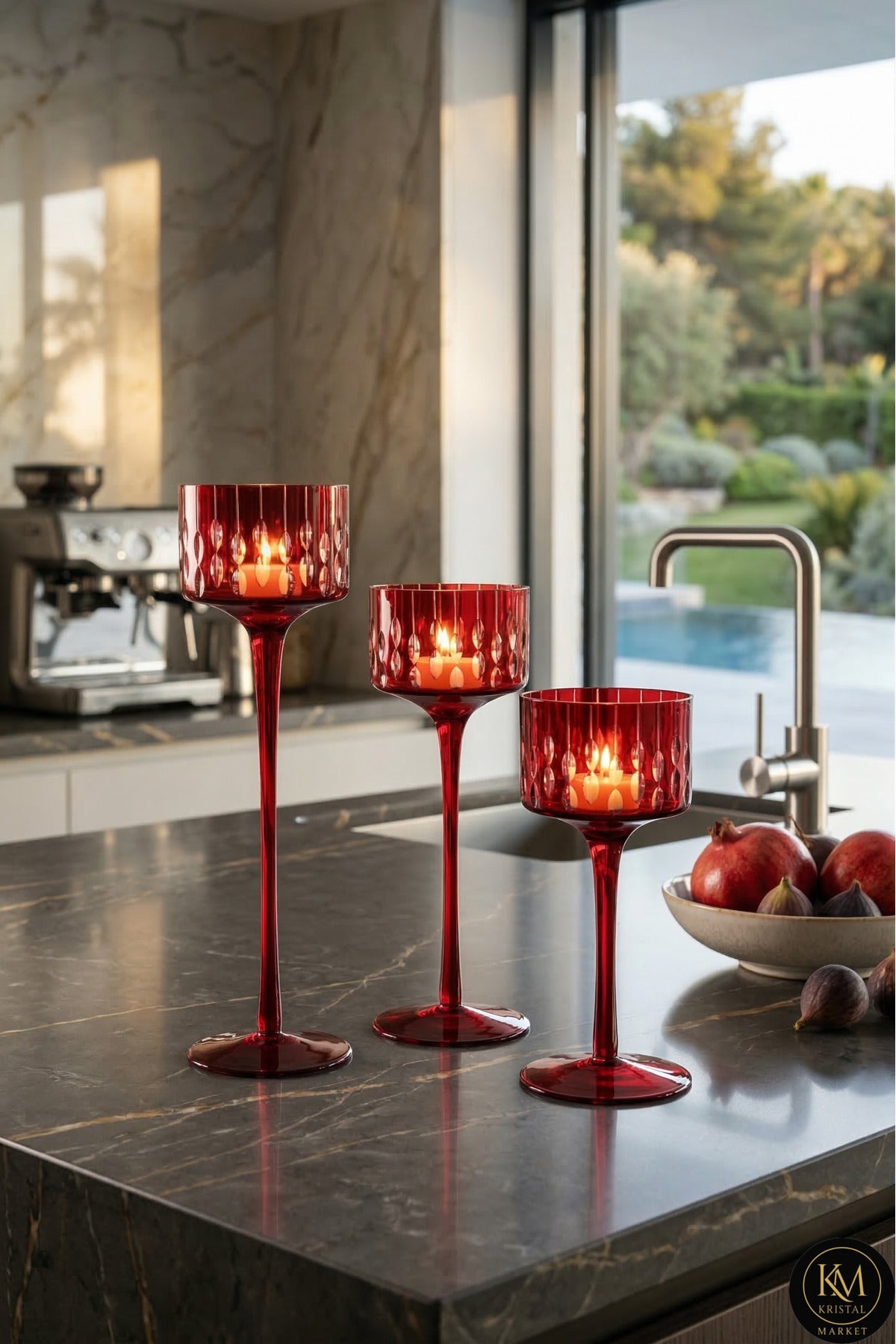 El Yapımı Kristal Dekoratif Damla Desen Mumluk Set 3'lü