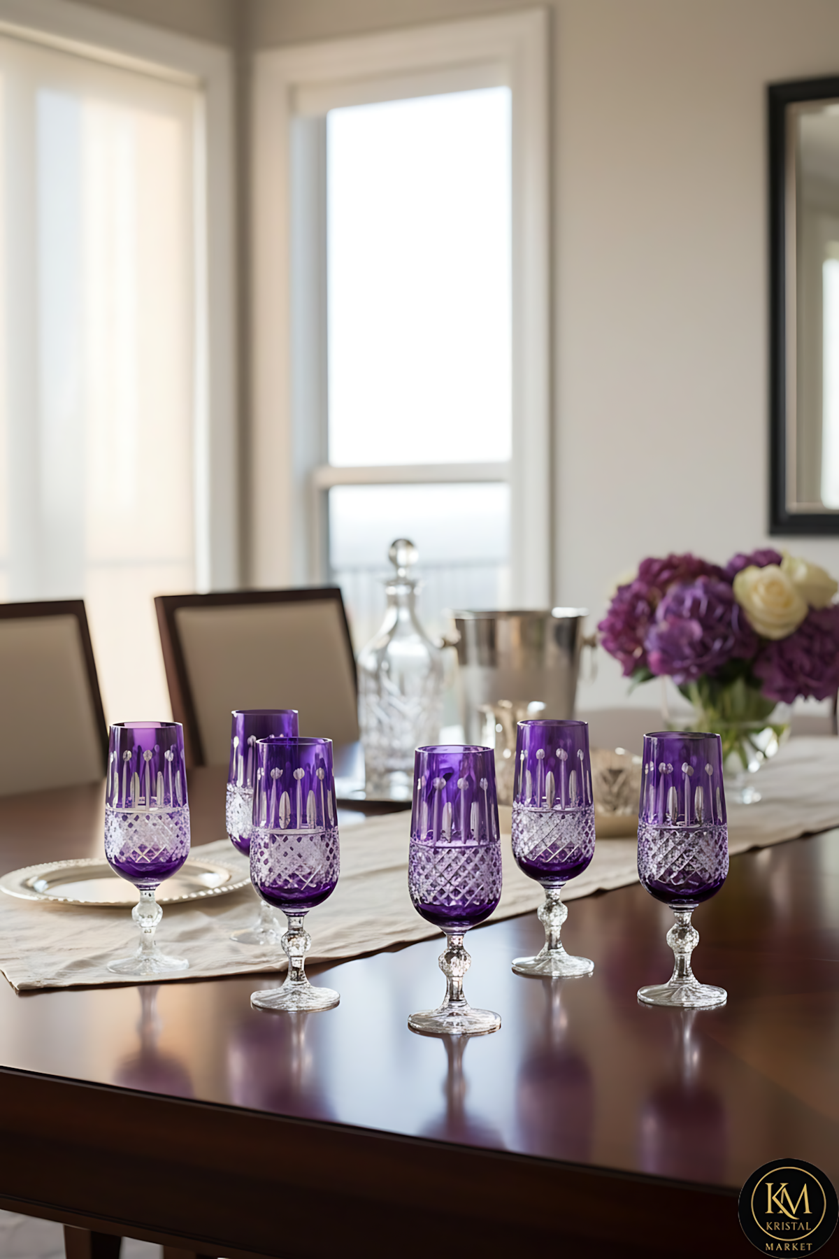 El Yapımı Kristal Dekoratif Işçiliği Kahve Yanı Su Bardağı Royal Flüt Bohemia 6'lı Set