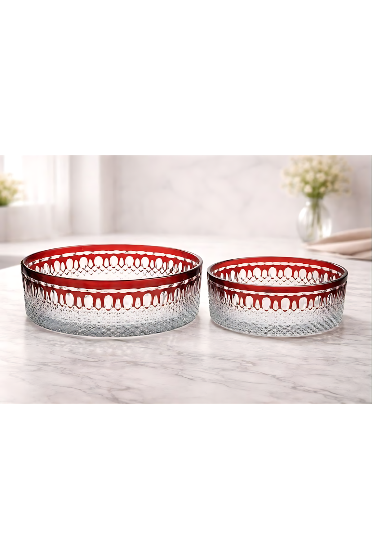 El Yapımı Kristal Dekoratif Royal Desen Lüks Meyvelik Sunumluk 25-19cm