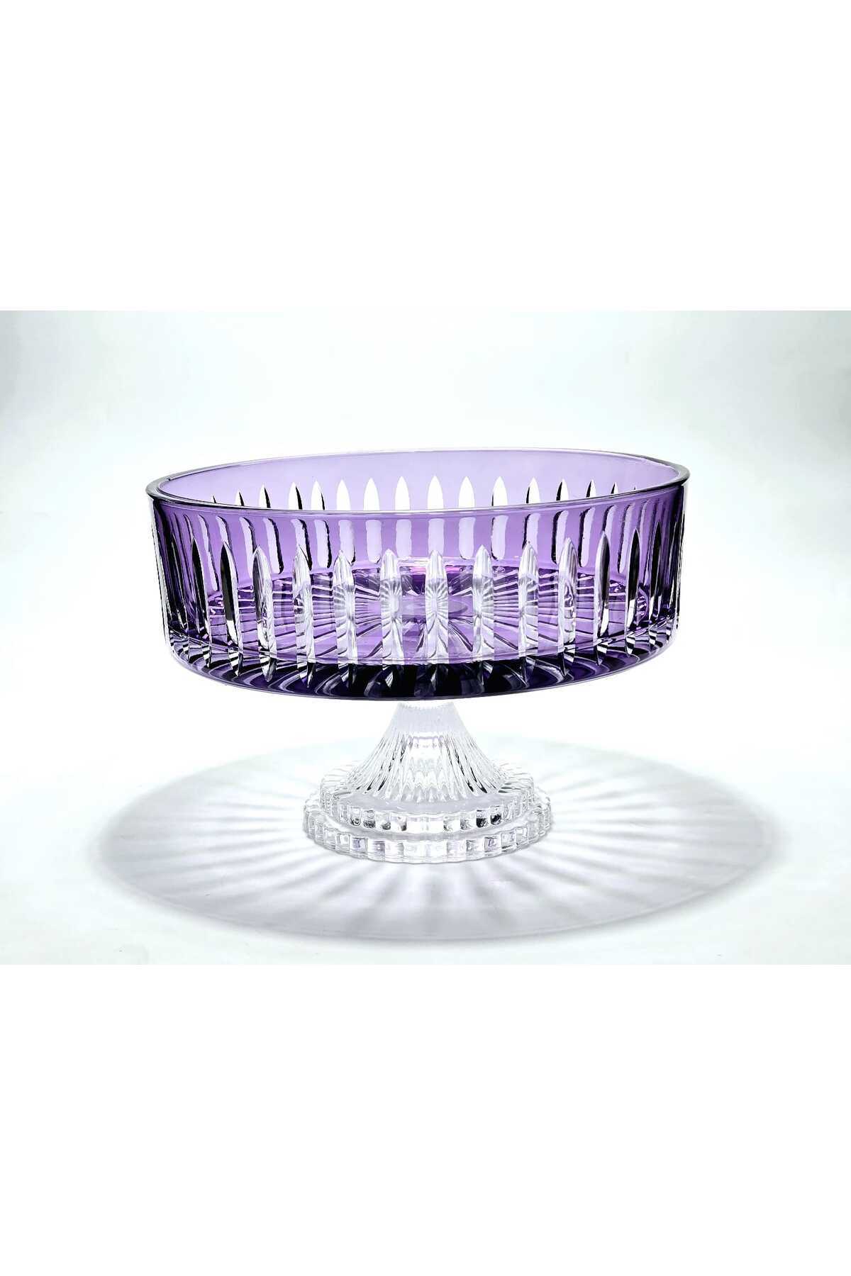 El Yapımı Kristal Dekoratif Sofra Kase Sunumluk Meyvelik 25cm Vertical Desen