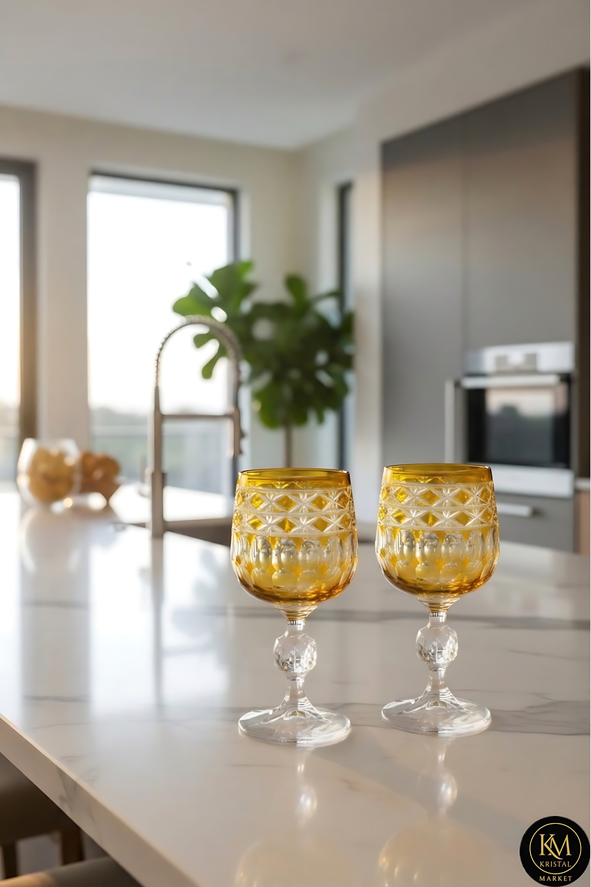 El Yapımı Kristal Dekoratif Bohemia Crystal Haven Desen Özel Tasarım Avangart Bardak Seti 6'lı