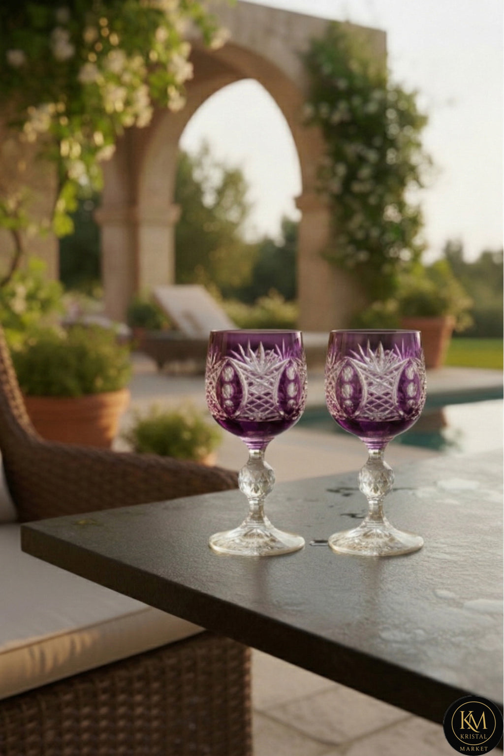 El Yapımı Kristal Dekoratif Bohemia Kristal 6 Parça Ananas Desenli Kristal Ayaklı Bardak 150ml