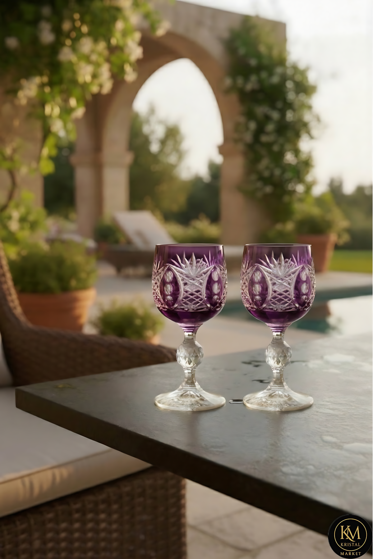 El Yapımı Kristal Dekoratif Bohemia Kristal 6 Parça Ananas Desenli Kristal Ayaklı Bardak 150ml