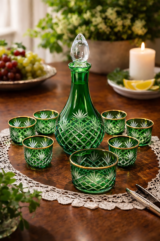 El Yapımı Kristal Dekoratif Zemzem Mıra Takımı Kesme Kristal El İşçiliği Püskül Desen Varaklı