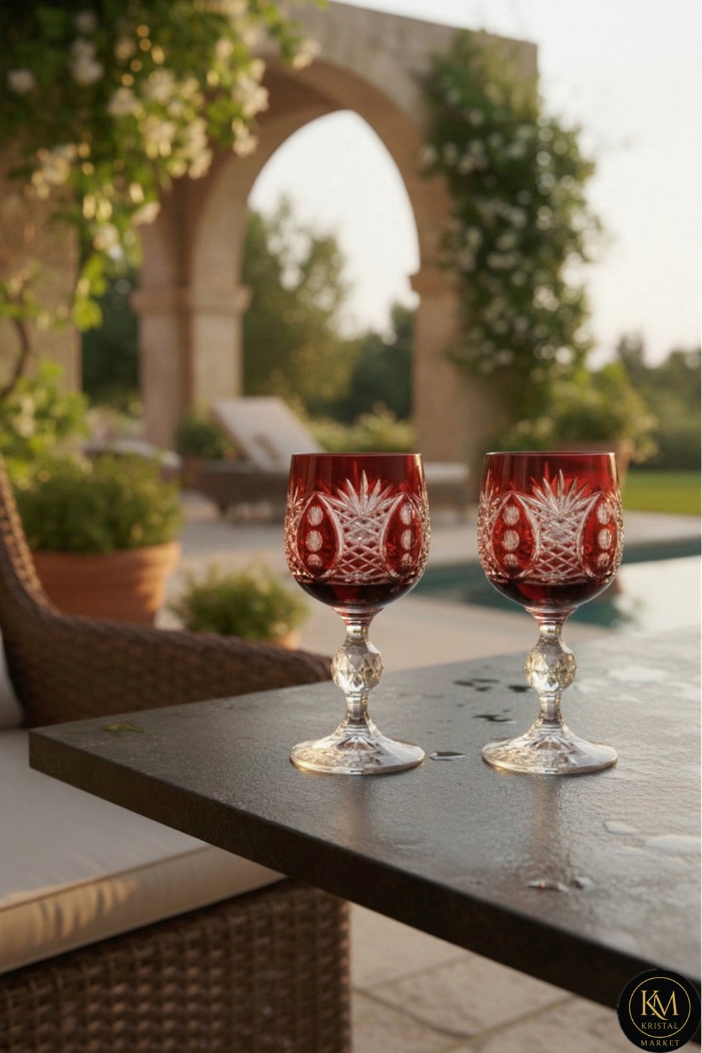 El Yapımı Kristal Dekoratif Bohemia Kristal 6 Parça Ananas Desenli Kristal Ayaklı Bardak 150ml