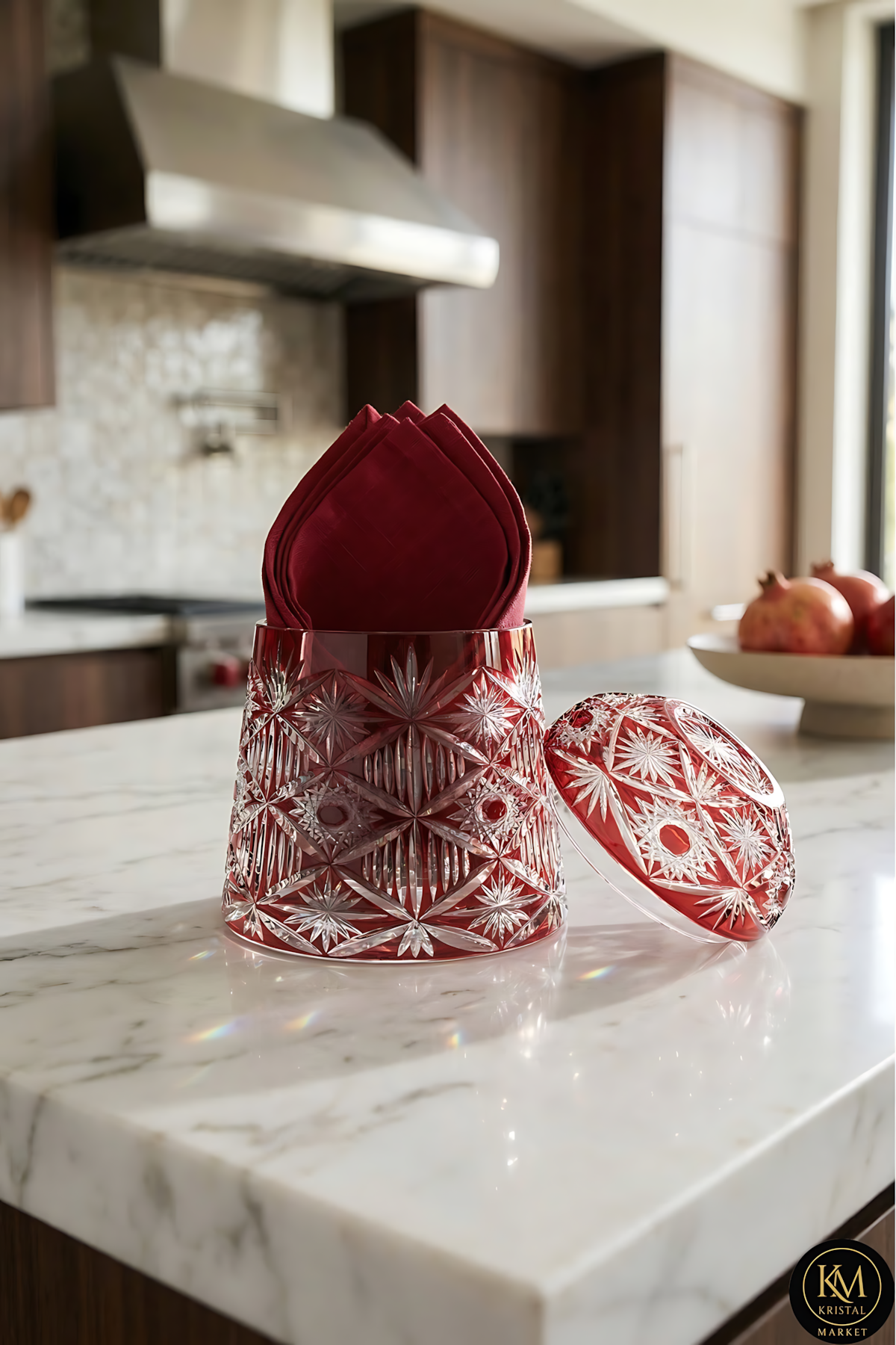 El Yapımı Kristal Dekoratif Avangart Model Büyük Peçetelik Mumluk Kesme Kristal El İşçiliği