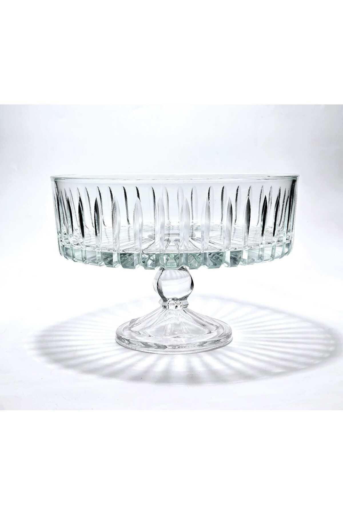 El Yapımı Kristal Dekoratif Sofra Kase Sunumluk Meyvelik 25cm Vertical Desen