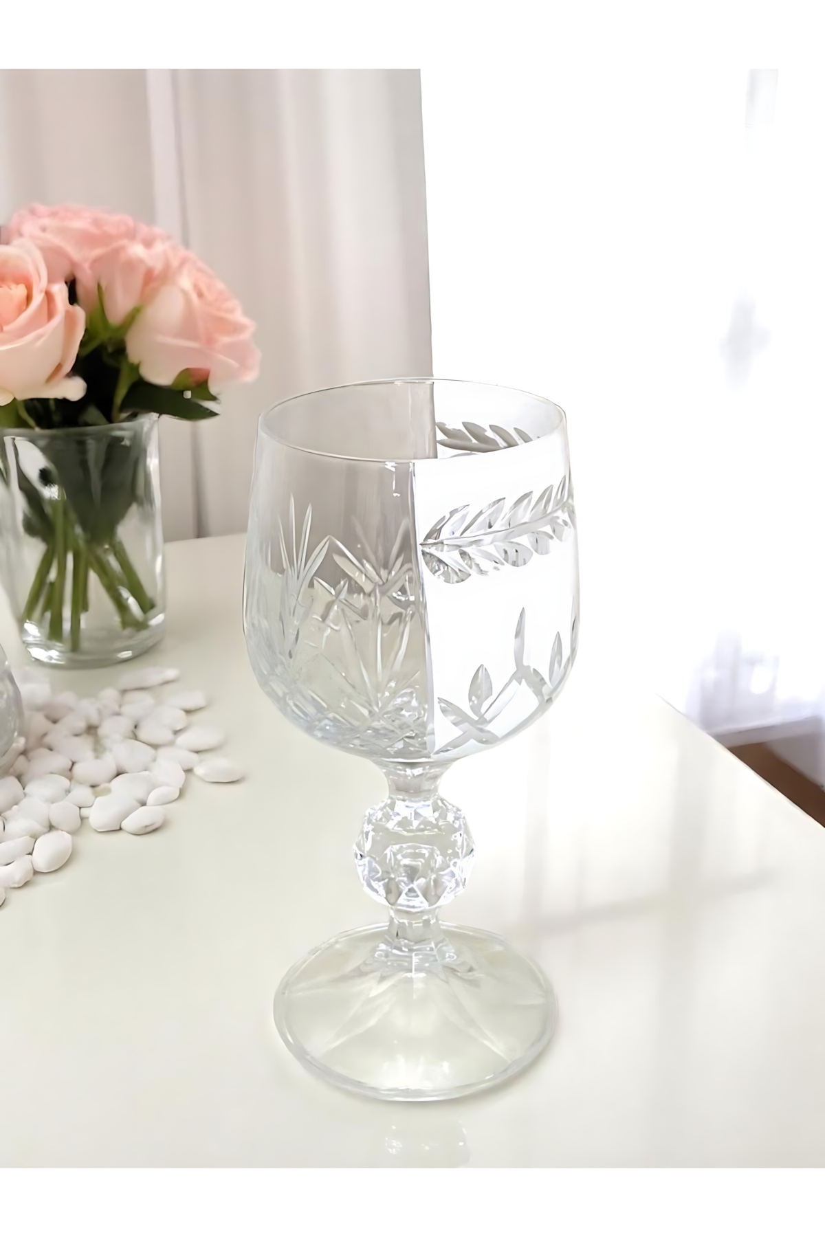 El Yapımı Kristal Dekoratif Ayaklı Sunumluk Kahve Yanı Likör Su Bardağı Takım 6'lı