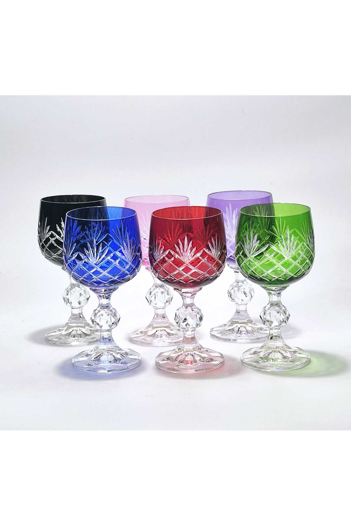 El Yapımı Kristal Dekoratif Bohemia Kristal Püskül Ananas Lüks Desen 6'lı Kristal Kahve Yanı Su Bardağı