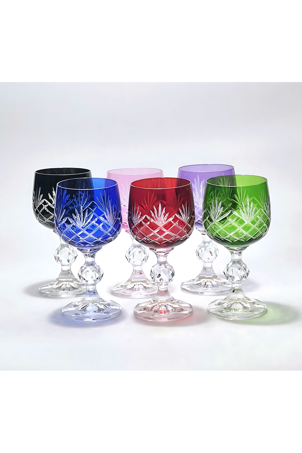 El Yapımı Kristal Dekoratif Bohemia Kristal Püskül Ananas Lüks Desen 6'lı Kristal Kahve Yanı Su Bardağı