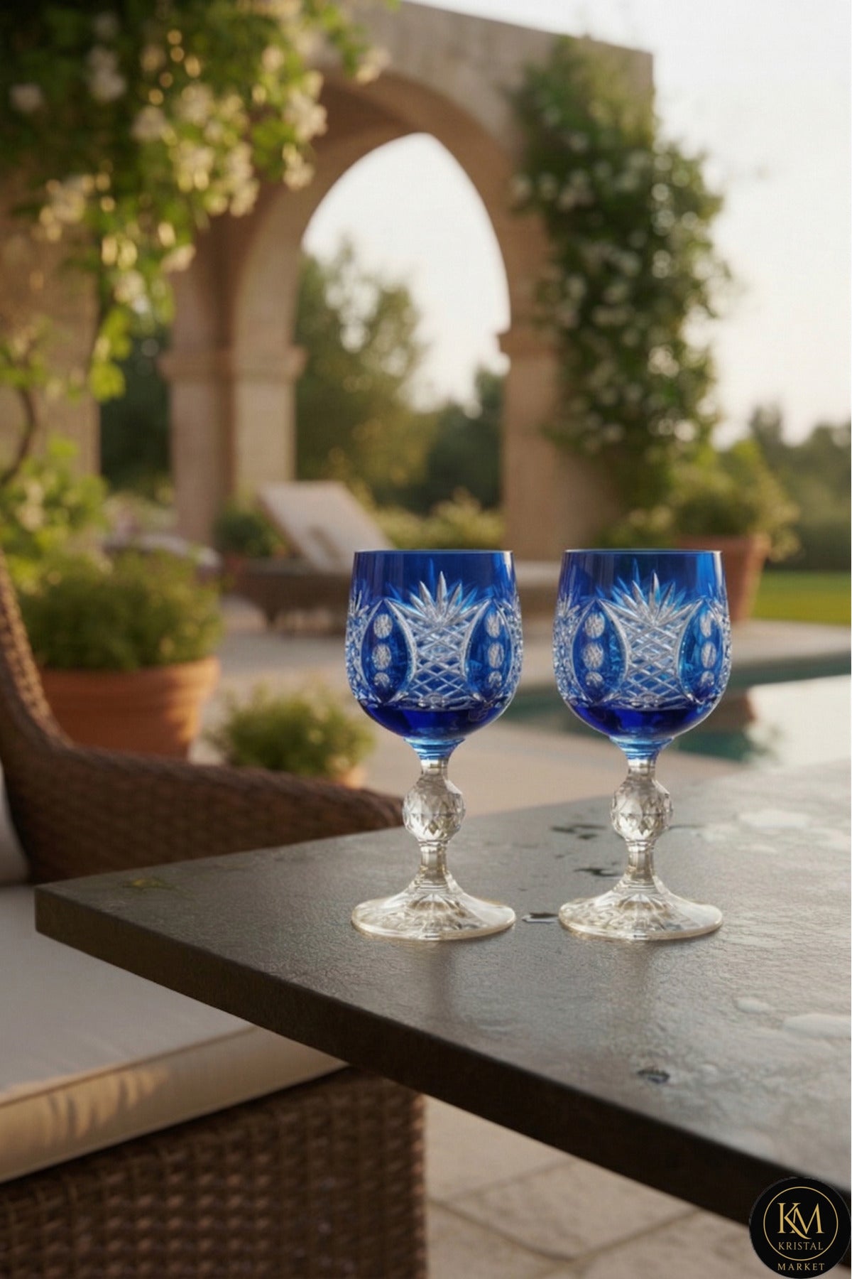 El Yapımı Kristal Dekoratif Bohemia Kristal 6 Parça Ananas Desenli Kristal Ayaklı Bardak 150ml